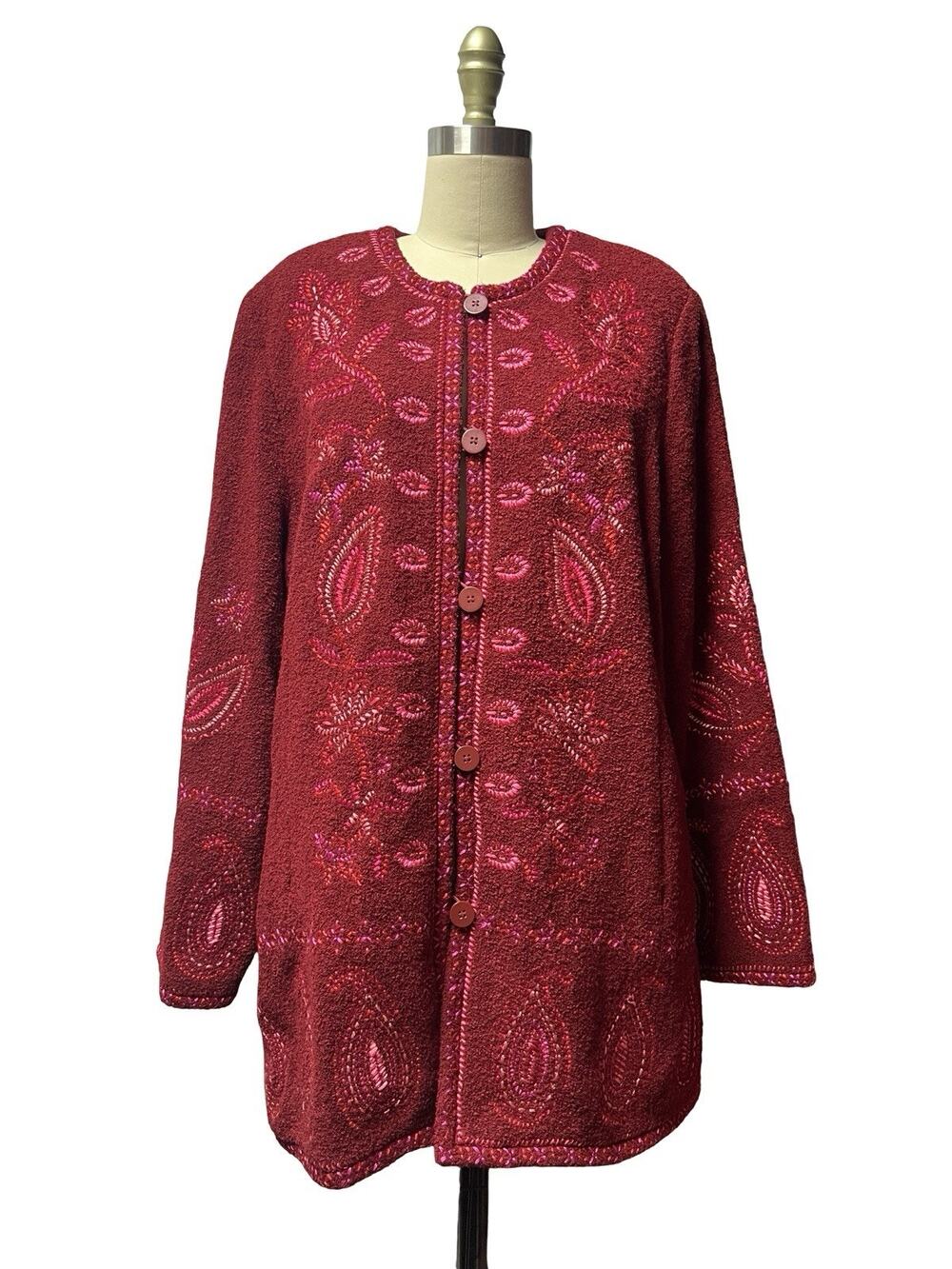 Linea by Louis Dell'Olio Wool Jacket Coat Size XL Embroidered Floral Boucle NWT